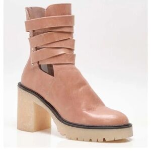 NWT Free People Jesse Cutout Boot Leather Platform Chunky Heel UK 38 US 7.5 - 8